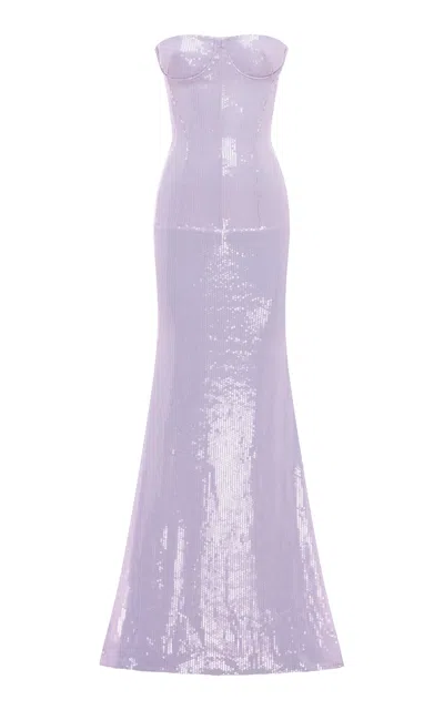 Alex Perry Strapless Cupped Sequin Mesh Gown In Pink