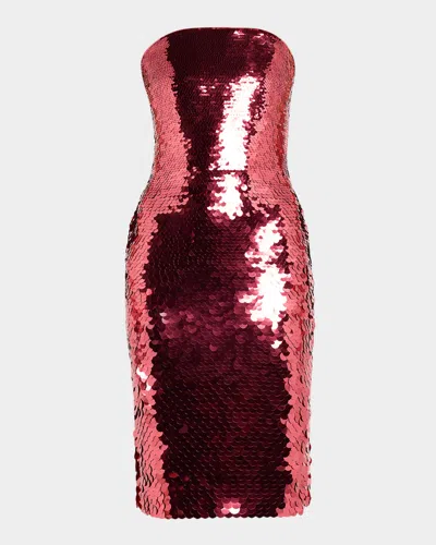Alex Perry Strapless Degrade Sequined Sheath Dress In Red