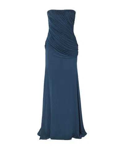Alex Perry Strapless Draped Jersey Gown In Blue