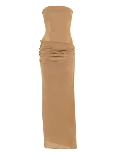 Alex Perry Strapless Draped Maxi Dress In Green