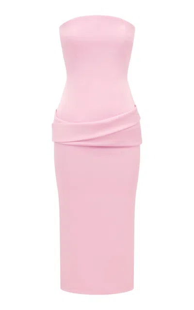 Alex Perry Strapless Draped Midi Dress