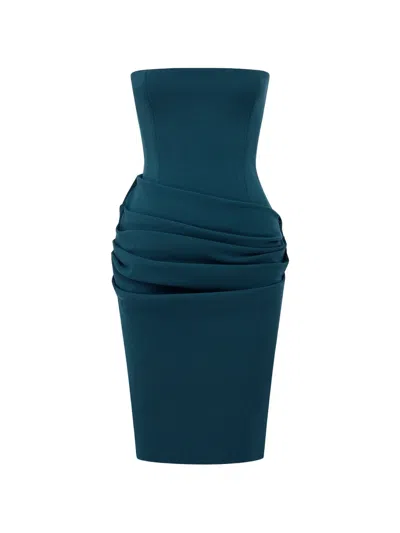 Alex Perry Strapless Draped Crepe Midi Dress In Blue