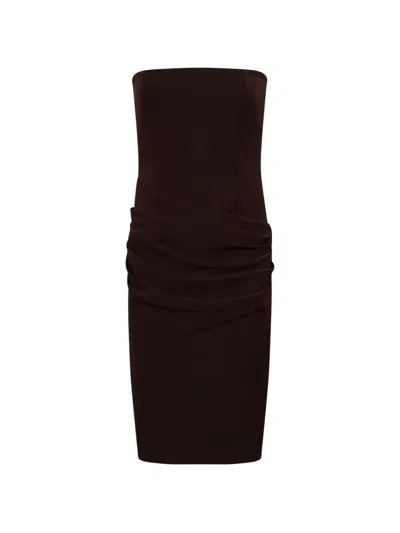 Alex Perry Strapless Draped Mid-length Dress In Brown