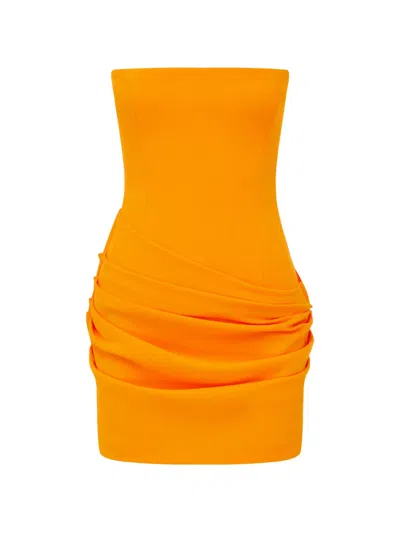 Alex Perry Strapless Draped Crepe Mini Dress In Yellow