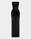Alex Perry Strapless Draped Power Mesh Corset Column Gown