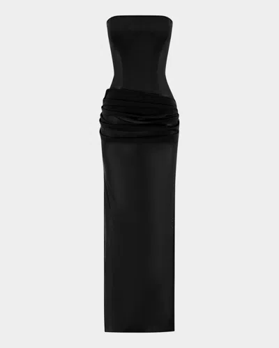 Alex Perry Strapless Draped Power Mesh Corset Column Gown