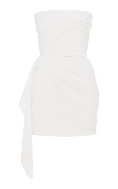 Alex Perry Strapless Draped Powermesh Mini Dress In White