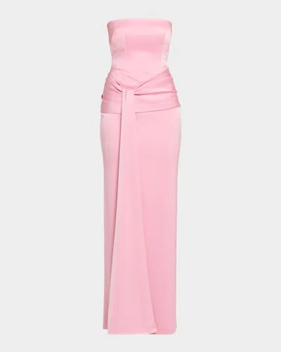 Alex Perry Strapless Draped Satin Crepe Column Gown In Pink