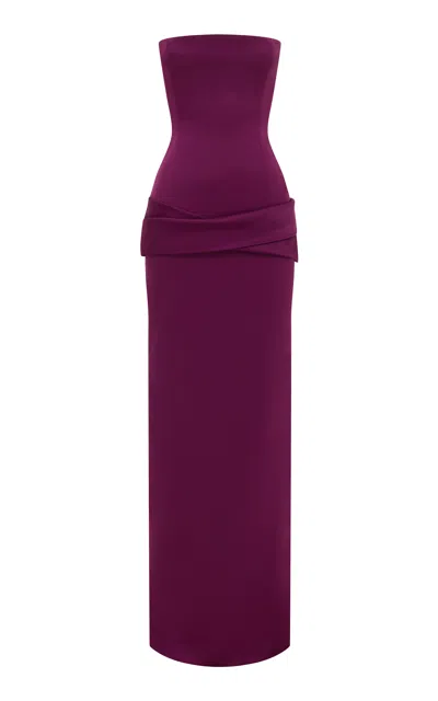 Alex Perry Strapless Draped Satin Crepe Gown In Burgundy