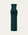 Alex Perry Strapless Draped Satin Crepe Gown In Forest Green