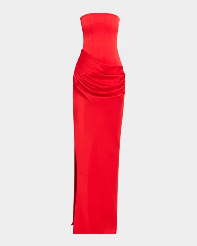 Alex Perry Strapless Draped Satin Crepe Gown In Red