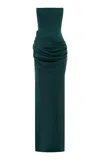 Alex Perry Strapless Draped Satin Crepe Maxi Dress In Dark Green