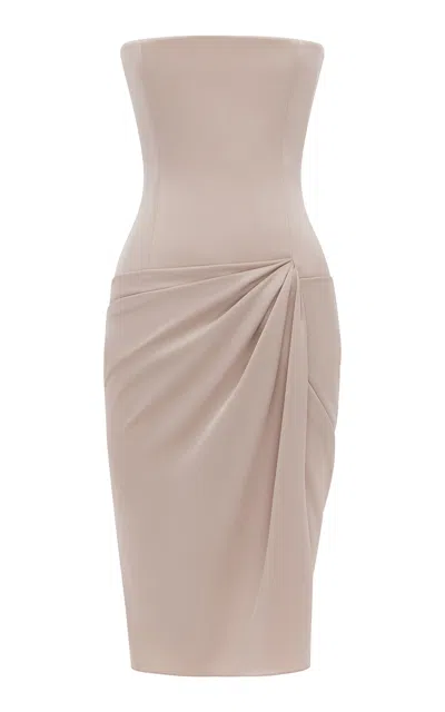 Alex Perry Strapless Draped Satin Crepe Midi Dress In Pink
