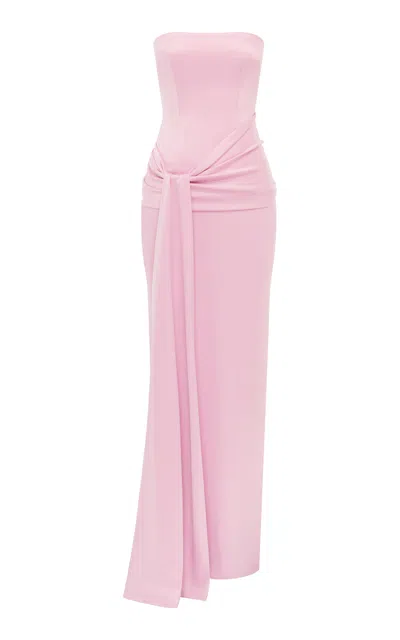 Alex Perry Strapless Draped Satin Gown