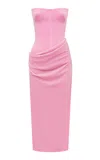 Alex Perry Strapless Draped Velvet Midi Dress
