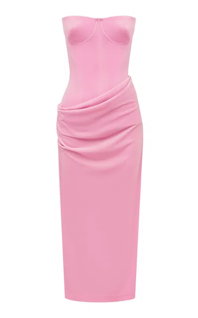Alex Perry Strapless Draped Velvet Midi Dress