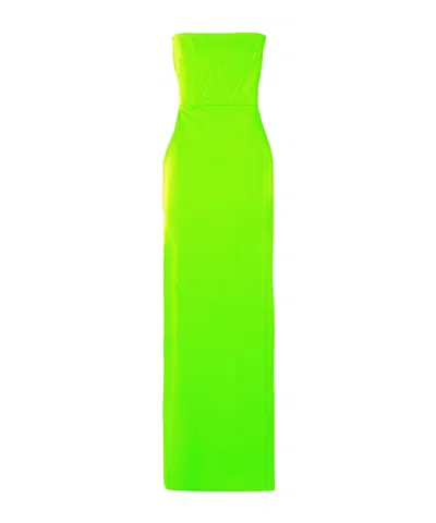 Alex Perry Strapless Fluorescent Satin Crepe Maxi Dress In Green