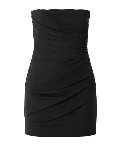 Alex Perry Strapless Gathered Stretch-mesh Mini Dress In Black