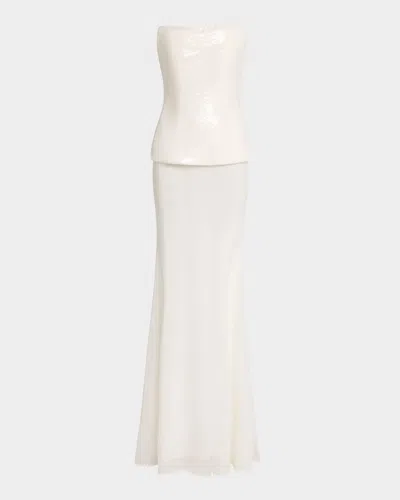 Alex Perry Strapless Longline Corset Sequin Gown In White