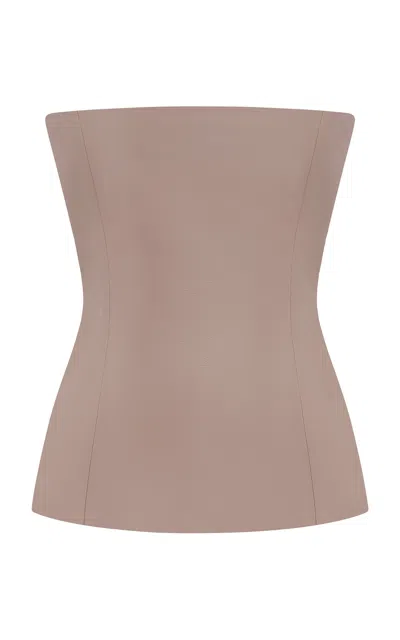 Alex Perry Strapless Longline Leather Corset Top In Brown