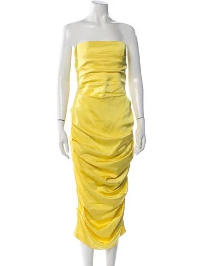 Pre-owned Alex Perry Strapless Midi Length Dress In Yellow
