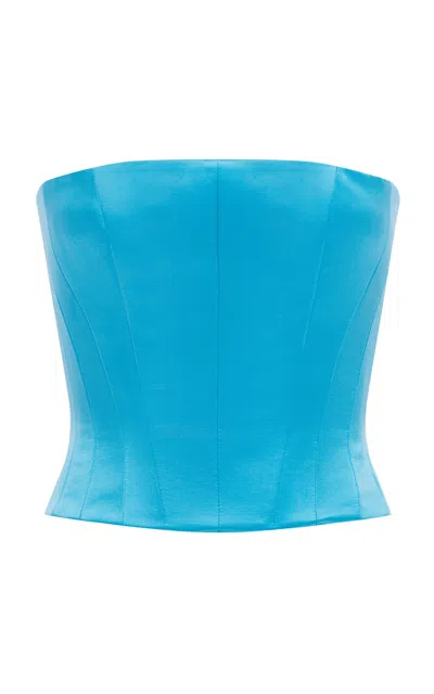 Alex Perry Strapless Paneled Duchess Satin Corset Top In Blue