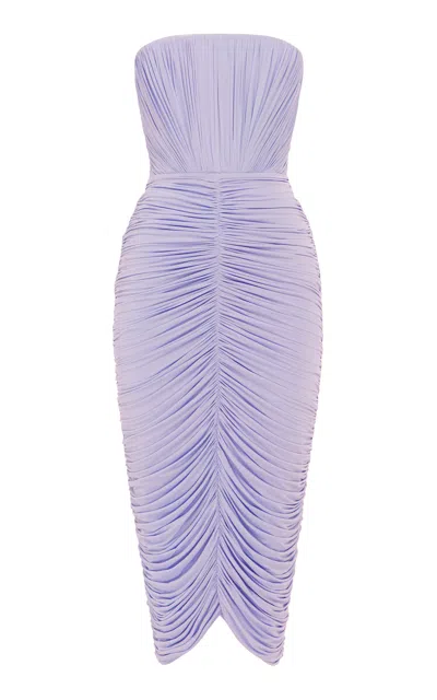 Alex Perry Strapless Ruched Jersey Midi Dress In Purple