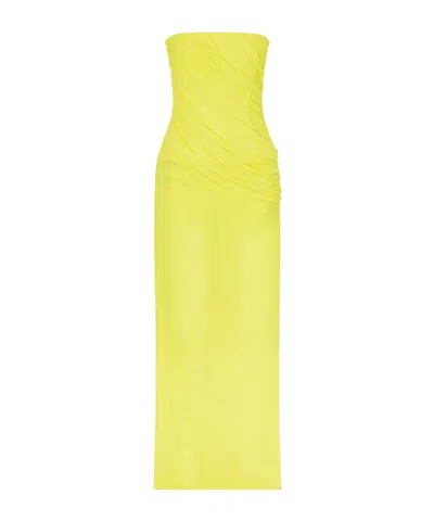 Alex Perry Strapless Ruched Maxi Dress In Yellow