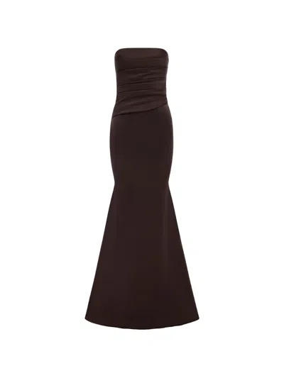 Alex Perry Strapless Ruched Maxi Gown In Burgundy