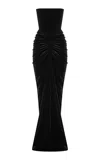 Alex Perry Strapless Ruched Velvet Gown