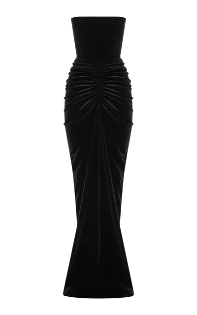 Alex Perry Strapless Ruched Velvet Gown