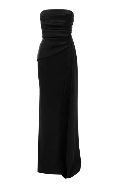 Alex Perry Strapless Sash Column Satin Crepe Gown In Black