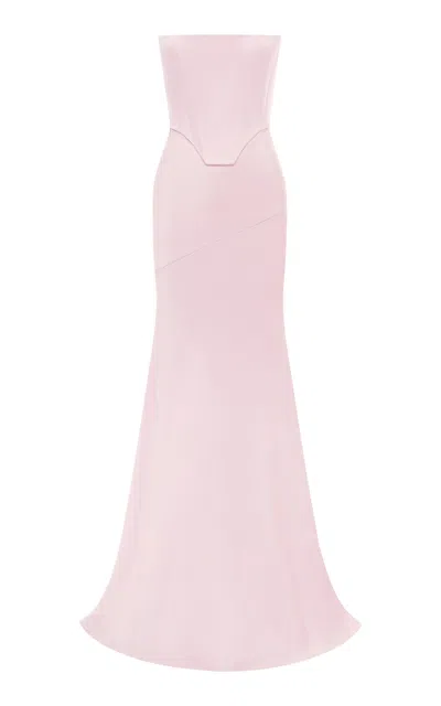 Alex Perry Strapless Satin Crepe Corset Gown In Pink