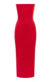 Alex Perry Strapless Satin Crepe Corset Midi Dress In Red
