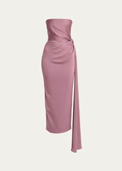 Alex Perry Strapless Satin Midi Dress With Draped Detail In Mauve