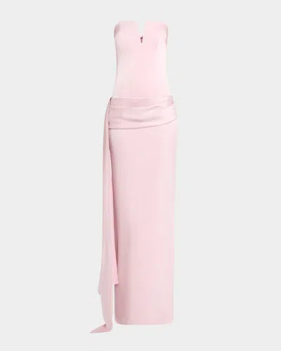 Alex Perry Strapless Satin Sash Corset Gown In Blush