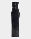 Alex Perry Strapless Sequin Column Gown In Navy