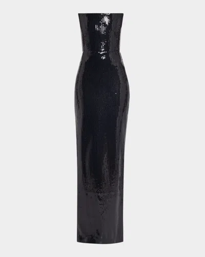 Alex Perry Strapless Sequin Column Gown In Navy