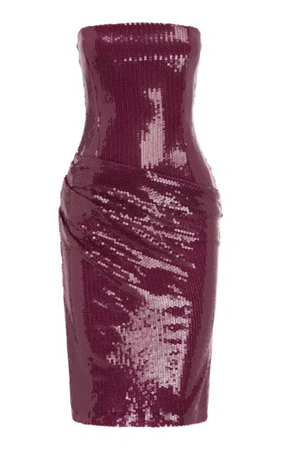 Alex Perry Strapless Sequin Mesh Midi Dress In Burgundy