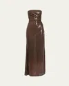 Alex Perry Strapless Sequin Twist Gown In Chocolate