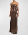 Alex Perry Strapless Sequin Twist Gown In Chocolate