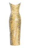 Alex Perry Strapless Sequined Corset Midi Dress In Animal