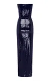 Alex Perry Strapless Sequined Gown In Navy