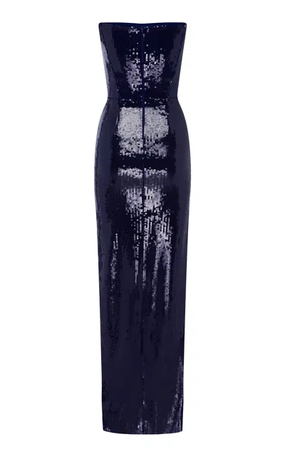 Alex Perry Strapless Sequined Gown In Navy