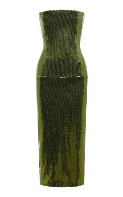 Alex Perry Strapless Sequined Mesh Midi Dress In Green