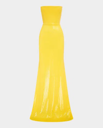 Alex Perry Strapless Sequined Mesh Trumpet Gown