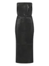 Alex Perry Strapless Split Leather Midi Dress In Brown