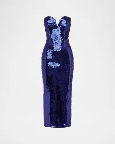 Alex Perry Strapless Sweetheart Sequined Midi Dress In Purple