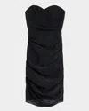 Alex Perry Strapless Tucked Power Mesh Dress In Black