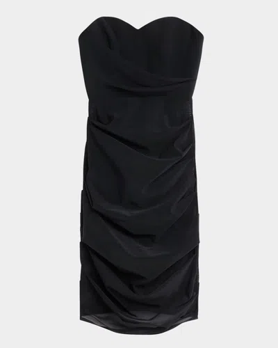 Alex Perry Strapless Tucked Power Mesh Dress In Black